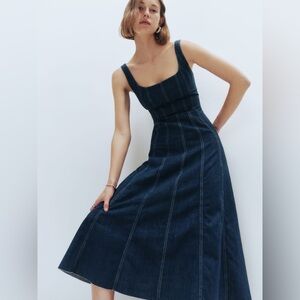 Reformation Amory denim midi dress in Caspian size 2